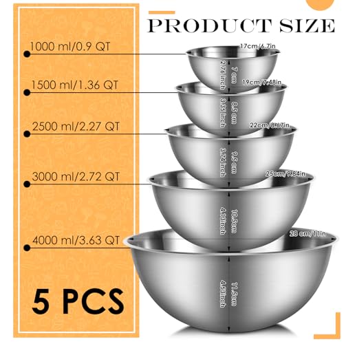 Stainless Steel Mixing Bowls, Set of 5