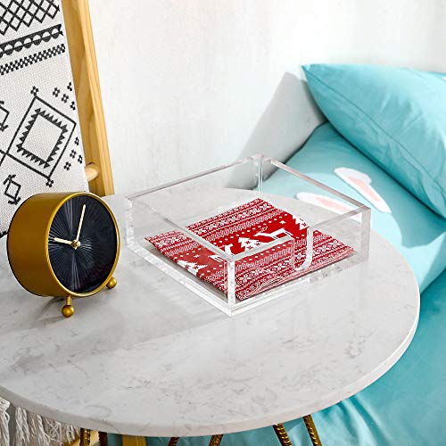 IEEK Acrylic Luncheon Napkin Holder,Decorative Napkin Tray for Dining Table and Kitchen,Clear Flat Napkin Holders Tissue Dispenser,7.1 x 7.1 x 2.6 inches - size: 7.1 x 7.1 x 2.6 Inch Luncheon Napkin Holder