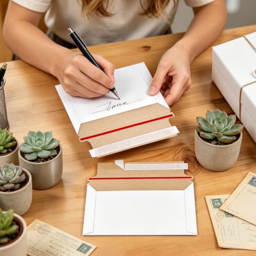 Rigid Mailers 50Pack 9" x 12" White Self-Seal Trading Card Mailers, Bulk Cardboard Kraft Mailer Cardboard Envelopes, Shipping Envelope for Mailing Semi-Rigid and Toploaders, Protector Supplies - color: White-50 pack