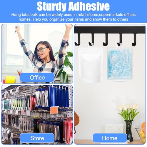 1200 Pcs Hang Tabs, Self Adhesive J-Hook Hanging Tabs for Retail Display, Plastic Clear Sticky Hooks for Product Packaging