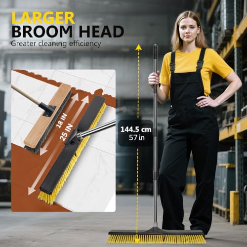 Masthome 25 ” Push Broom, Heavy Duty Outdoor Commercial Broom - color: Yellow