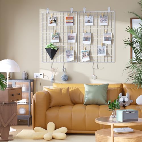 C&AHOME Photo Wall Display Set of 2, Wall Grid Panel, 17.7" x 25.6", White - color: White, size: 17.7 x 25.6 (45x65cm)
