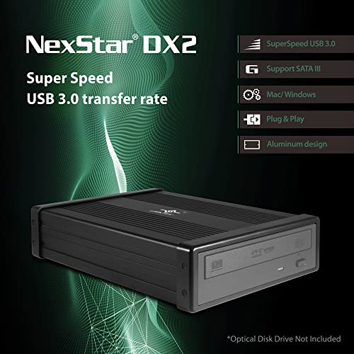 NexStar DX2 USB 3.0 External Enclosure, Design for 5.25" Blu-Ray/CD/DVD SATA Drive, 2nd Gen DX, Aluminum Alloy, fit Any Depth Optical Drive, TAA Compliant, USB Hot swappable (NST-540S3-BK)