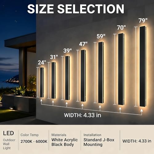 4.33in Wide Modern Outdoor Wall Light for Garage,Dimmable Led Sconce - size: 2pcs-79in*4.33in