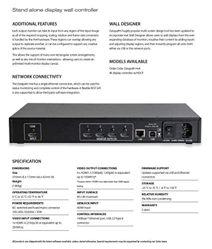 Hx4 4K 30Hz Display Controller with HDCP - 4x HDMI Outputs for Television, Monitor, Gaming Console, Personal Computer