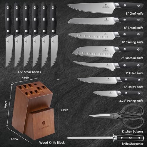 16 PCS Japanese Kitchen Knife Set with Block, Dishwasher Safe - color: 16PCS Knife Set