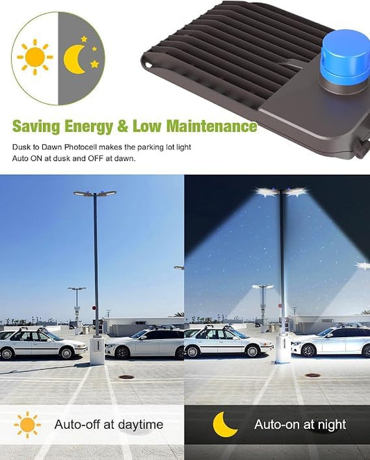YXL LED Parking Lot Shoebox Light with Dusk to Dawn Photocell, 45000LM 5000K Daylight Arm Mount, IP65 Waterproof Area Light for Parking Lot Sports Stadium 300W 24Pack - size: 300W Arm 24Pack