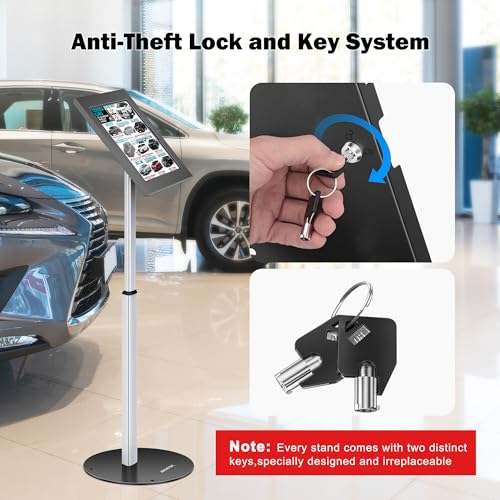 AboveTEK Anti-Theft iPad Floor Stand Kiosk, Height Adjustable Tablet Stand with Locking Enclosure, Heavy-Duty Floor Tablet Stand for 12.9–13" iPad Pro/Air & 12.4" Galaxy Tab S, Retail & POS Use - size: 12.9"/13" iPad & 12.4" Galaxy Tab