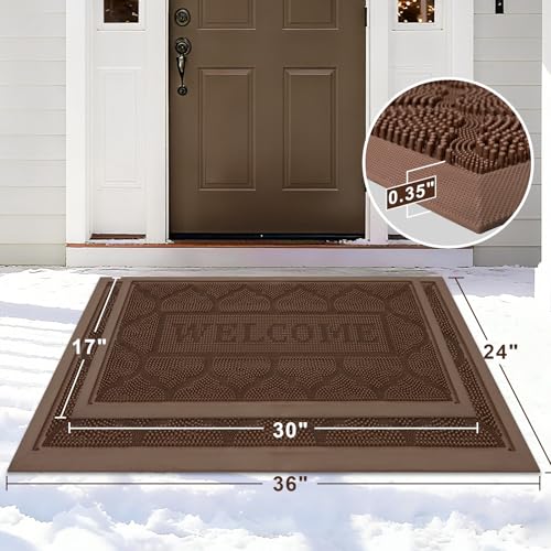 FRAMICS Welcome Mats for Front Door, 17"x30" Rubber Doormat Non Slip, Brown - color: Brown, size: 17" x 30"