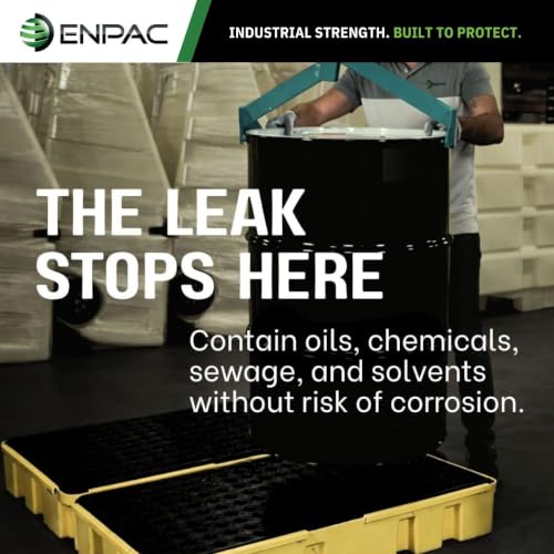 ENPAC 6 Drum Spill Containment Pallet, U-Connect Linking Modular Workstation, 72"x49"x6.5", 9000 lbs. Distributed Load Capacity, 76.5-Gallon Spill Capacity, EPA/OSHA Compliant, Made in USA - color: Black Recycled, size: 6 Drum