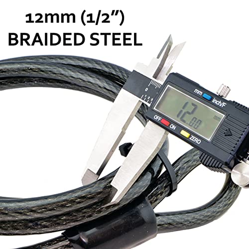 Lumintrail 12mm (1/2 inch) Heavy-Duty Security Cable, Vinyl Coated Braided Steel with Sealed Looped Ends (4', 7', 10', 15' or 30') (4-FT) - size: 4-FT
