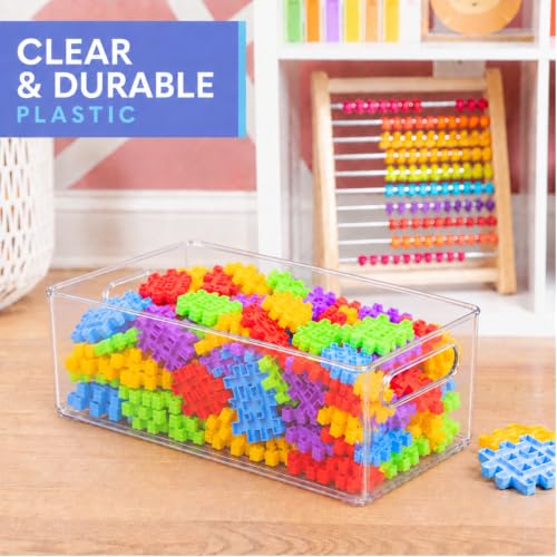 Plastic Food Storage 2 Pack Clear Container Bin with Handles for Organizing Kitchen, Pantry, Refrigerator, Freezer, Pantry, Cabinet, Closet, Bathroom. 12”x8”x5” - size: 12x8x5