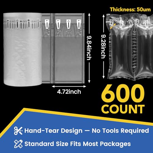 Air Pillows for Shipping With Pump, Inflatable Packing Air Bags, Shipping Supplies Packing Materials Alternative to Packing Peanuts, Moving, Storage, Gift Wrapping(600Pack, 4.72" x 9.84",) - size: 4.72*9.84