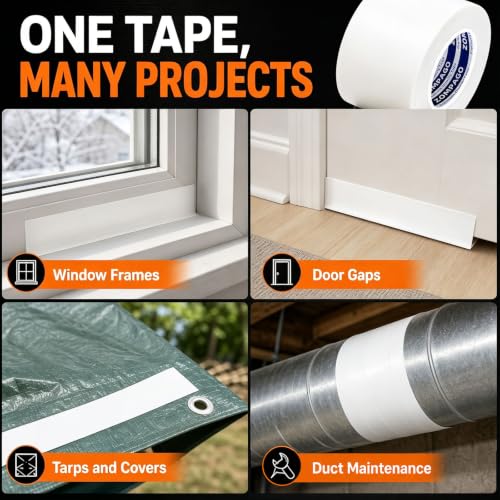 ZOMPAGO Duct Tape for Window Sealing,Draft Seal Weather Strip 1.8inx33FT - color: White Tape, size: 1.8inx33FT