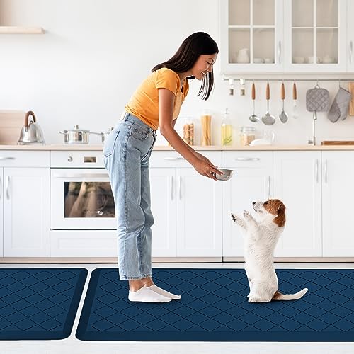 Cushioned Kitchen Mat 2 PCS, Anti Fatigue Kitchen Rugs, Heavy Duty Non-Skid, Ergonomic Comfort Foam Kitchen Floor Mat for Home, Office, Sink, Laundry, Blue - color: Blue