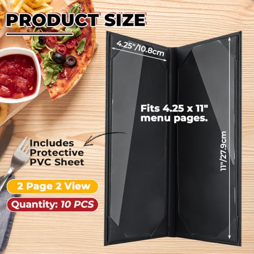NATGAI 10 Pack 2 View Menu Covers 4.25" x 11" with Clear Protective Sheet - size: 2 View