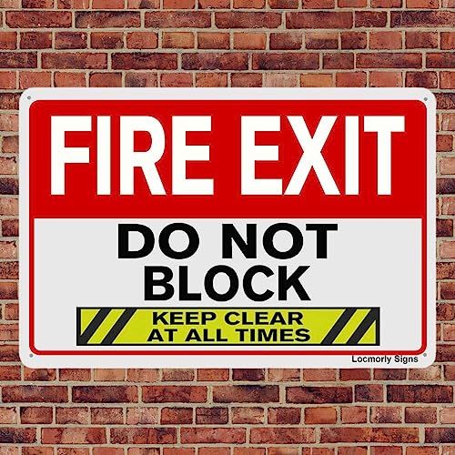 Aluminum Fire Exit Sign, Do Not Block Keep Clear at All Times Safety Sign, 12x16 Inch - color: Sign05, size: 12"x16"