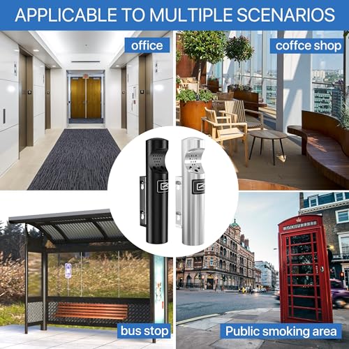 ZhouDaShu Outdoor Cigarette Disposal - Wall Mounted Cylinder Ashtray, Commercial Cigarette Butt Container - 2PCS Black - color: Black-2