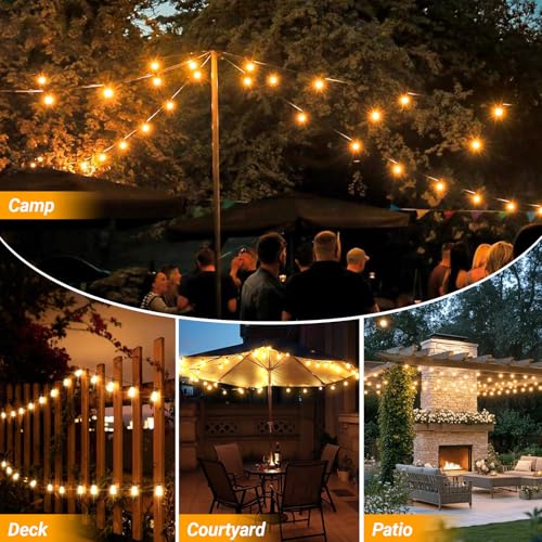 LAMPHOME LED Outdoor String Lights 100FT Patio Lights with 52 Shatterproof ST38 Vintage Edison Bulbs, Outside Hanging Light Waterproof for Porch, Deck, Garden, Backyard, Dimmable 2700K - color: Warm White, size: 100FT