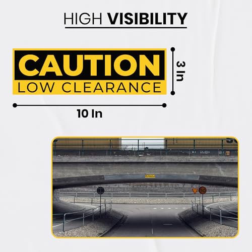 10 x Caution Low Clearance Signs | 10 x 3 Inch Watch Your Head Overhead Vinyl Labels | Self-Adhesive, Weatherproof Decals for Roads, Fields, Business, Shops, Warehouses, Construction Sites