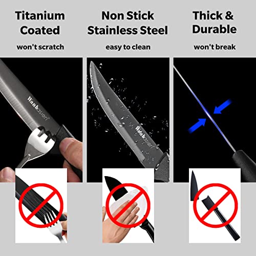 Wanbasion Black Non Serrated Steak Knives Set, Steak Knife Set Dishwasher Safe, Sharp Steak Knives Set for Kitchen with Ergonomic Handles - color: Blackness