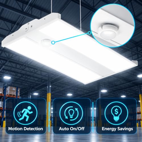 165W Linear LED High Bay Light with PIR Motion Sensor – 22,440 Lumens, 5000K Daylight, 400W Metal Halide Equivalent, UL Damp Rated, 120–277V, Suspended Mount, Warehouse & Industrial Lighting (4 Pack) - color: 4 Pack, size: 165W
