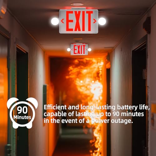 Red LED Exit Sign Emergency Light Combo UL, 2 Pack - color: White Housing+Red Letter+Light, size: 2 Pack