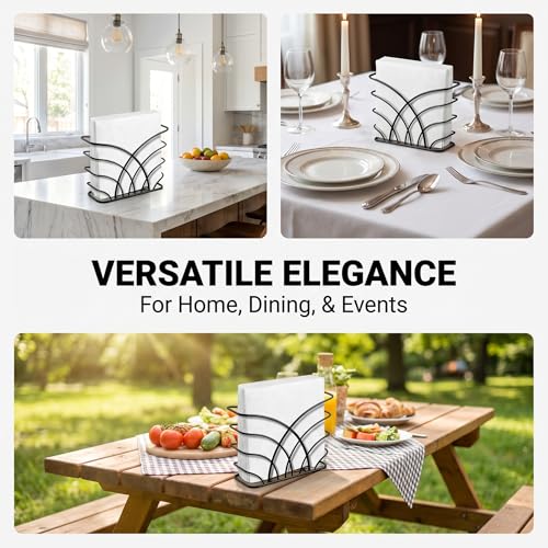 Napkin Holder for Table, Black Iron Upright Paper Dispenser - color: P - Luncheon Napkin Holder - Black, size: Luncheon Napkin Holder
