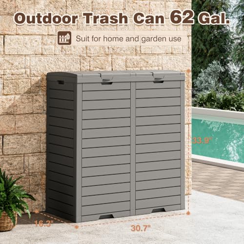 Fancyango Resin Outdoor Trash Can with Lid, 62 Gallon, Gray - color: Grey, size: 62 Gallon