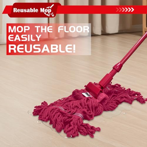 Heavy Duty Commercial String Mop Heads, 3 Pack Cotton Red Mop Head Replacement, Machine Washable Industrial Mop Head Refills for Janitorial, Restaurant, Warehouse & Office Floor Cleaning - color: Red, size: 3 Pack