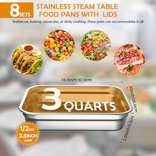 8 Pcs Stainless Steel Food Storage Containers, 2.6 Inch Deep