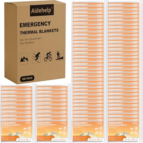 100 Pack Emergency Blankets - Mylar Thermal Space Blankets for Survival and Protection - Ideal for Camping, Outdoors, Hiking, Rescue, Marathons - size: 100 PACK