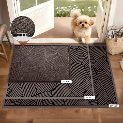 MATALL Heavy Duty Indoor Door Mat 47x32, Premium Geometric Entrance Mat with Non-Slip Rubber Backing, Large Durable Low-Profile Welcome Mat for Inside Entryway, Foyer, Mudroom - Brown - color: Brown, size: 2'8" x 3'11" (Rectangular)