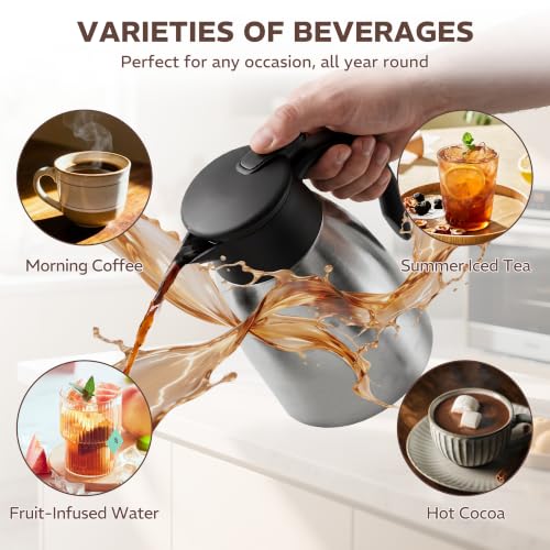 Thermal Coffee Carafe for Keeping Hot – 34OZ Insulated Small Coffee Pot - color: Stainless Steel, size: 34 Ounces