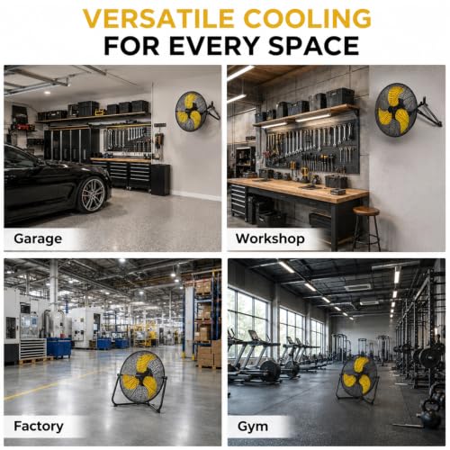 18‑Inch Industrial Floor Fan, 5300 CFM, 2‑in‑1 Wall‑Mount & Floor Design - color: Yellow