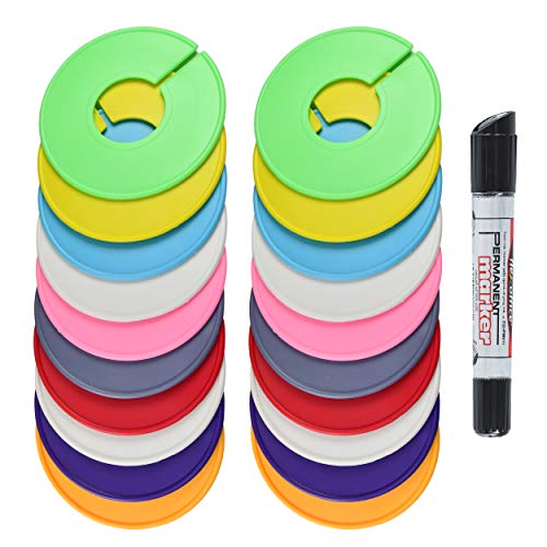 AMT 20 Pack Closet Dividers, Clothing Dividers, Round Clothes Size for Closets with Double Ended Marker Pen (Blank) (20 Pack - Color) - size: 20 Pack - Color