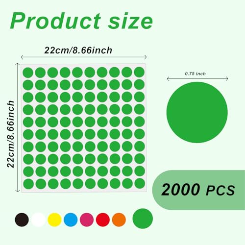 2000 Pcs 3/4" Garage Sale Price Stickers Sheets, Green Yard Sale Price Stickers, Round Color Coding Labels, Circle Dot Sticker for Home Decorative, Office, Classroom, Papers Etc - color: Green, size: 0.75inch