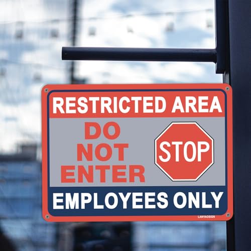 2 Pack Restricted Area Sign Employees Only Stop Do Not Enter Signs,10×7 Inches Metal Sturdy Free Rust Aluminum Sign,Weatherproof,Outdoor Use,Easy to Install