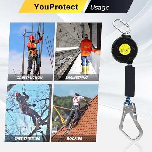 11FT Self Retracting Lifeline Fall Protection Retractable Lanyard, Fall Arrest Safety Yoyo for Construction Industrial - OSHA/ANSI Compliant (Large Hook) - color: Large Hook, size: 11FT