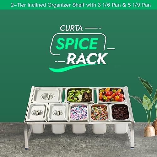 CURTA Expandable 18/8 Stainless Steel Spice Rack Set, NSF Certified, 2-Tier Inclined Organizer Shelf with 3 1/6 Pan & 5 1/9 Pan, 13.8"-23.6" Adjustable - size: 8 Pan Stainless Steel