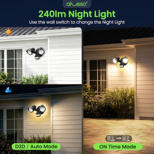 ALUSSO Motion Sensor Outdoor Lights , 30W 3500LM Flood Lights Outdoor 120V - color: Black 3 Modes 30W with Night Light