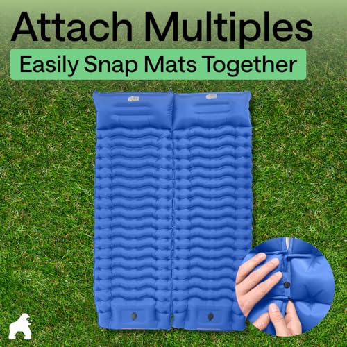 GORILLA GRIP Slip-Resistant Inflatable Sleeping Pad with Grip Dots, Foot Pump, Puncture Resistant Lightweight Camping Mattress, Air Mats Travel Backpacking, Inflating Bed Camp Sleep Pads Tent, Blue - color: Blue