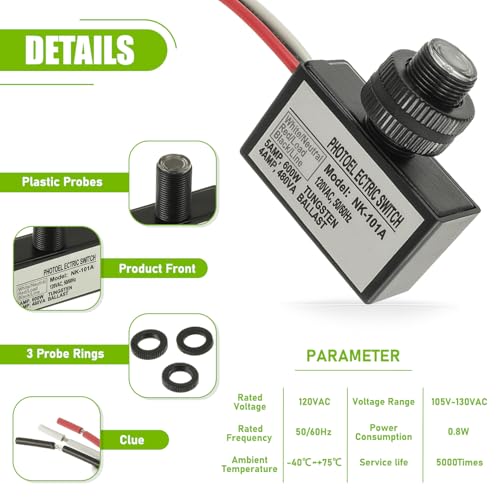 105V-130V AC Photocell Light Sensor Light Control Sensor Photoelectric Switch Dusk to Dawn Sensor with Automatic Illumination Detection Circuit for Outdoor Lighting Photoelectric Switch,1 Pack - size: 1 Pack