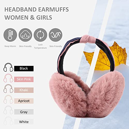 Peecabe Winter Women Earmuffs Faux Fur Unisex Ear muffs Foldable Ear Cover - color: Pink Bow