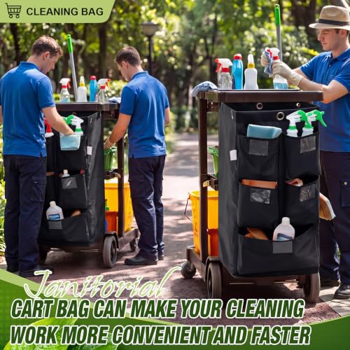 Meanplan 2 Pack Cleaning Cart Bag 20 Gallon Replacement Janitorial Cart with 5 Pockets Thick Bag Zippered 27 x 15.75 x 11 Inch Large Capacity Commercial Cleaning Bags for Housekeeping Carts(Black) - color: Black