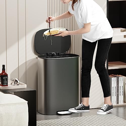 Pouseayar 13 Gallon Stainless Steel Trash Can, Silver Gray, 12.2"L x 17.7"W x 24.8"H - color: Silver Gray