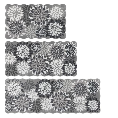 HEBE Anti Fatigue Kitchen Rugs Set of 3, Cushioned Kitchen Mats for Floor - color: Black/Floral