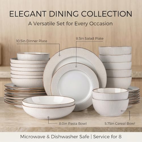 GBHOME Ceramic Dinnerware Sets of 8,32 pcs Plates and Bowls Sets Dishes - color: Off-White, size: Service for 8 (32 pcs)