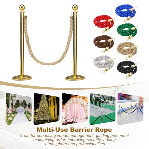 MECCANIXITY Twisted Stanchion Rope 5 Ft/1.5 M, Barrier Rope Twisted Post Ropes with Snap Hooks for Posts Stands Queue Divider Crowd Control, Champagne Golden - color: Champagne Golden, size: 5 Ft