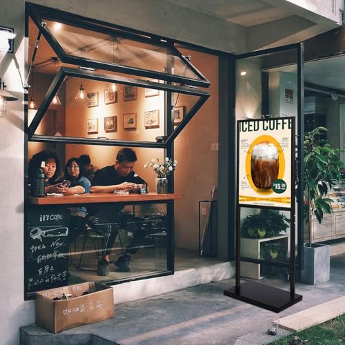 Sign Holder Floor Stand with Weighted Base, 19.6x27.5 Inch Double Sided Metal Poster Stand for Display, Heavy Duty Freestanding Poster Holder Stand for Store, Resturant ,Business